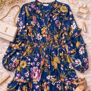 👗 Southern Fried Chics Floral Tiered Boho Dress XXL Peasant Style Smocked Waist